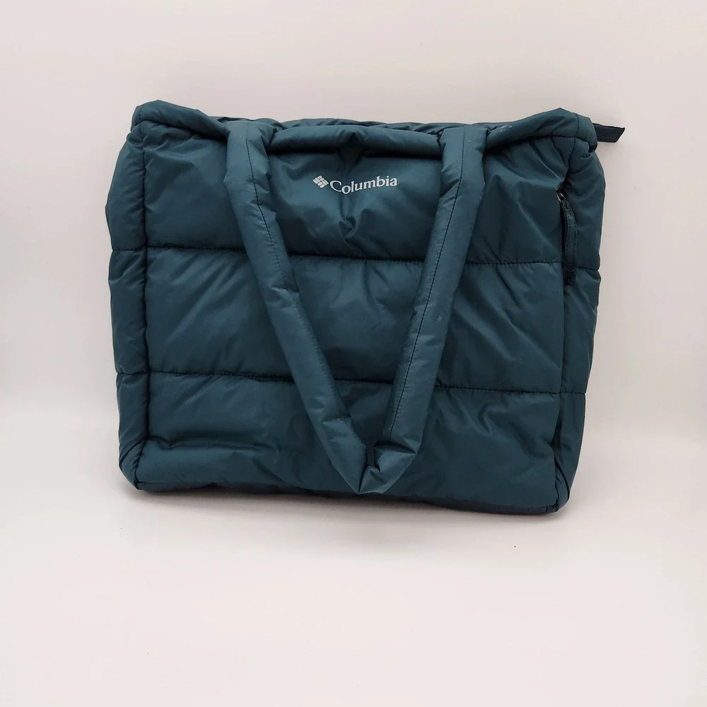 Columbia Pike Lake Puffy Tote Bag Unisex OS Teal Quilted Insulated Puffer Bag